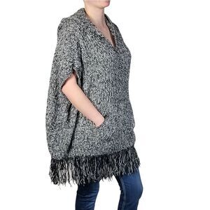 Forever 21 Black and White Knitted Fringe Poncho